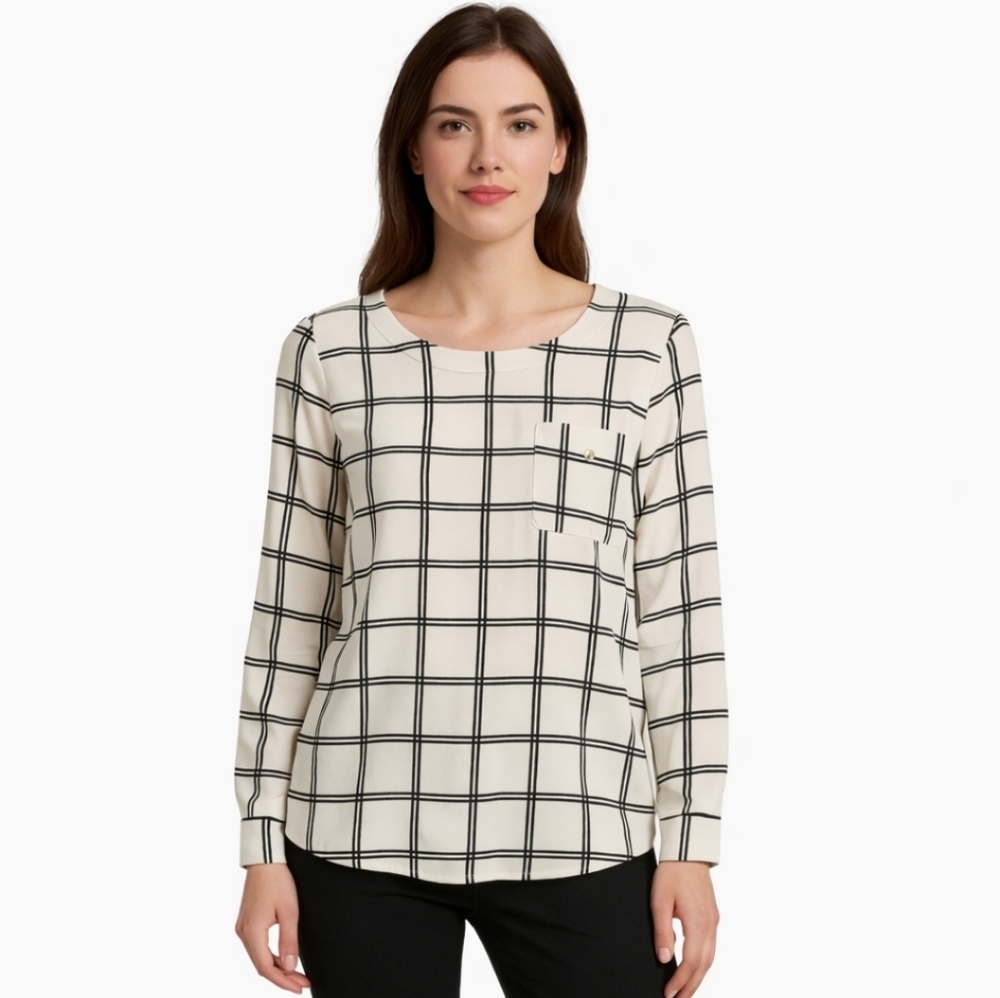 🎉The Workshop Black White Windowpane Pattern Top Sz Med